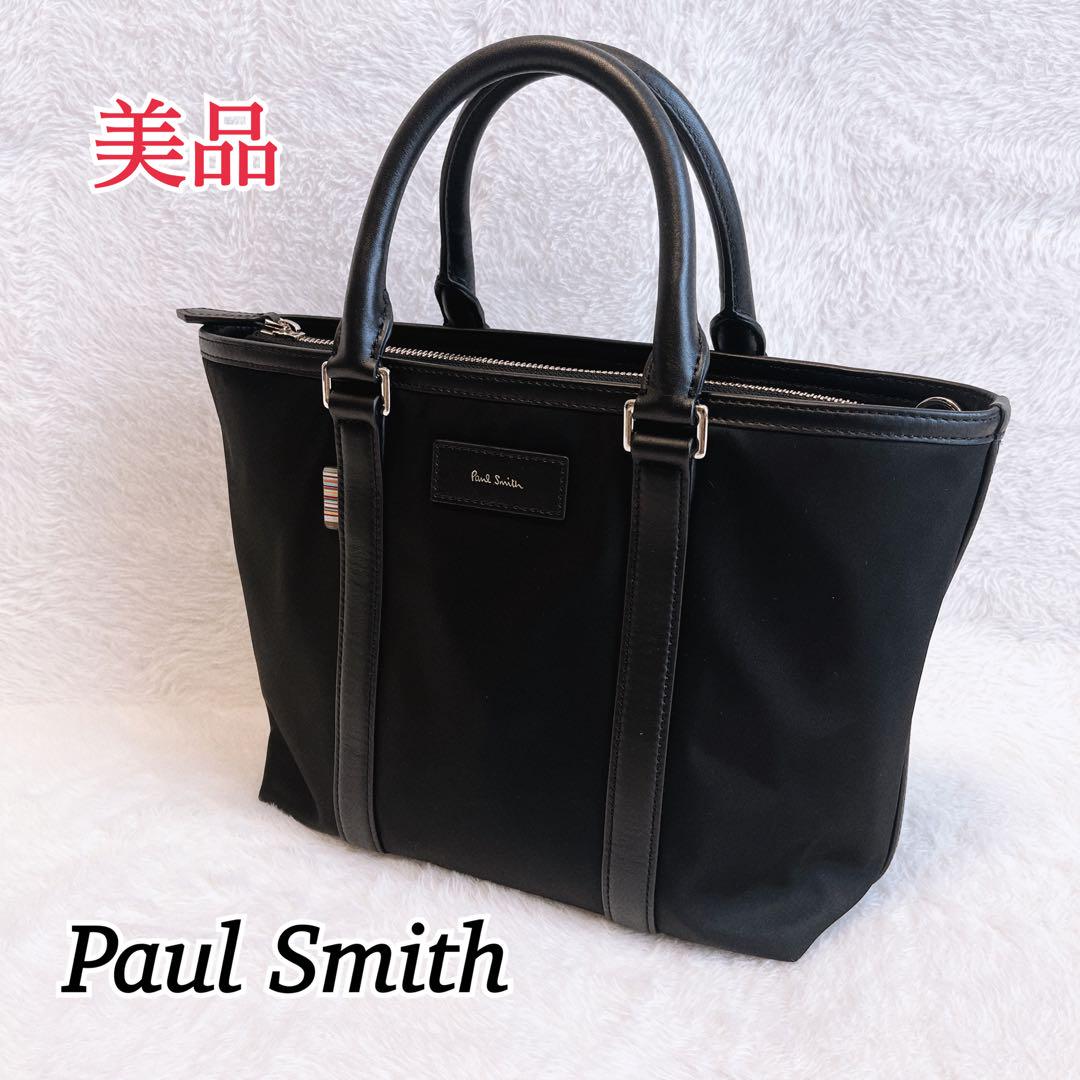 【美品】 ポールスミス ハンドバッグ シティトラベルナイロン レザー ブラック