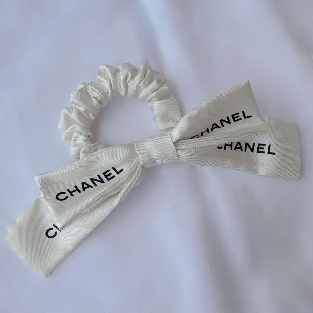 CHANEL シャネル リボン シュシュ ヘアゴム ホワイト ヘア