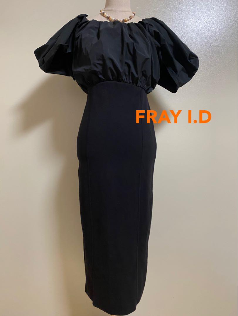 FRAY I.D 黒 異素材　バルーンスリーブ ロングワンピース