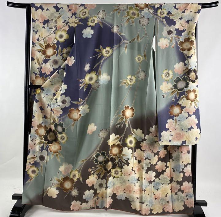 送料込♡ 振袖 美品 逸品 桜 金彩 染め分け 灰紫 袷 M 正絹