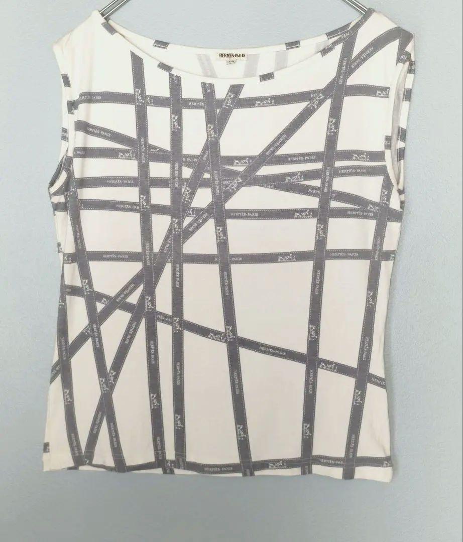 HERMES エルメス　Tシャツ【リボンストライプ】【マルジェラ期】 HERMES リボンストライプ柄 ノースリーブトップス LA マルジェラ