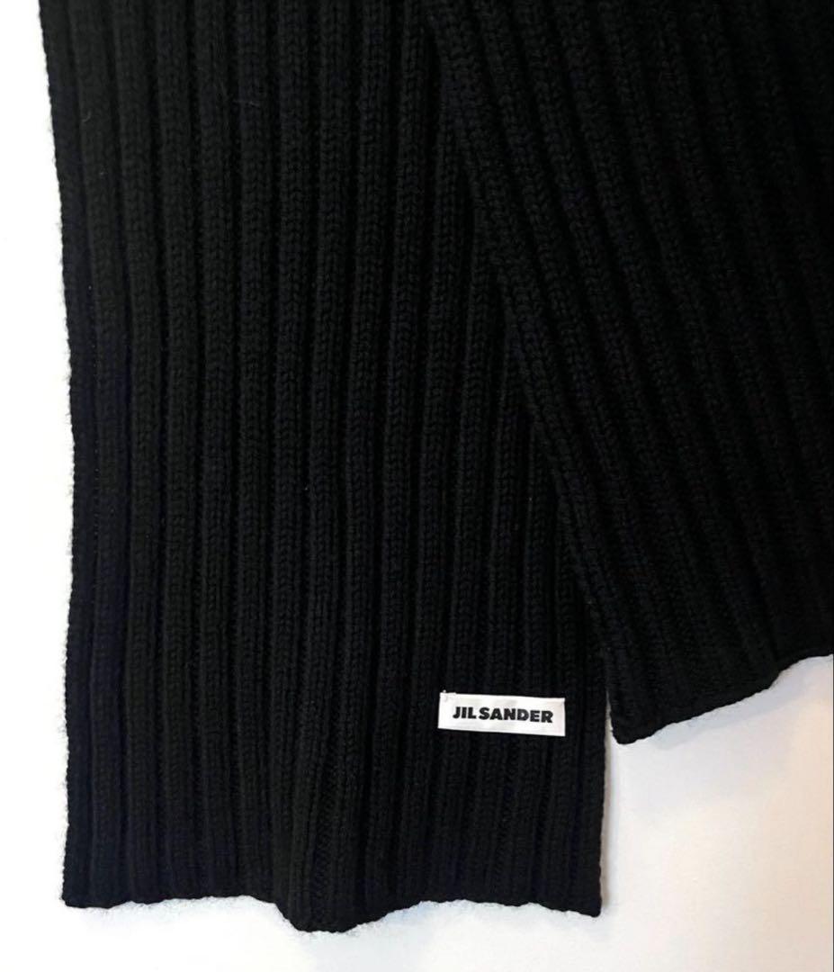JIL SANDER 黒 ニット マフラー リブ編み 小物