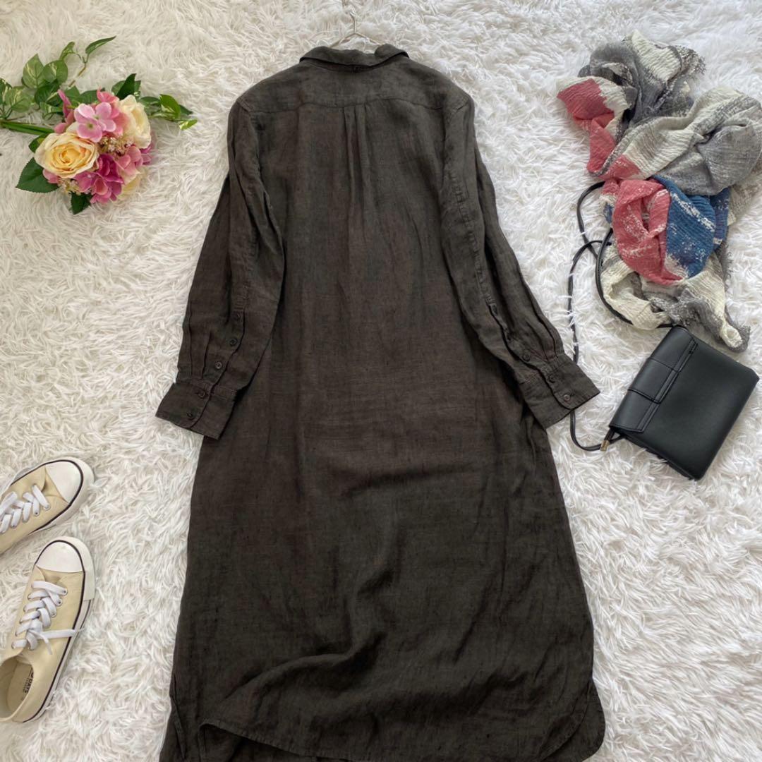 Vlas Blomme ヴラスブラム リネンロングシャツワンピース チャコール