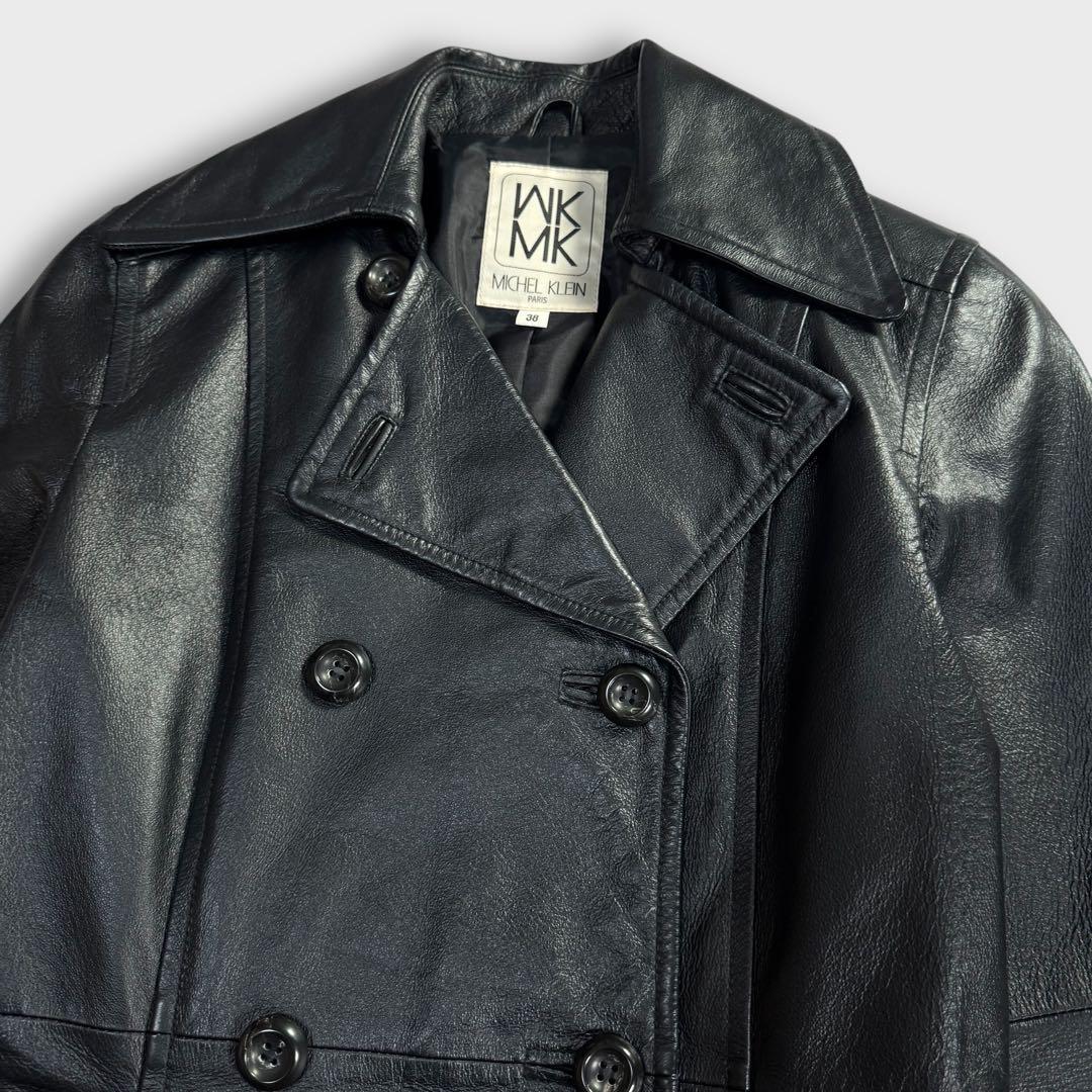 MICHEL KLEIN 黒 豚革レザーPコート サイズ48 L 美品 ミッシェルクラン ピッグレザーコート ジャケット ブラック