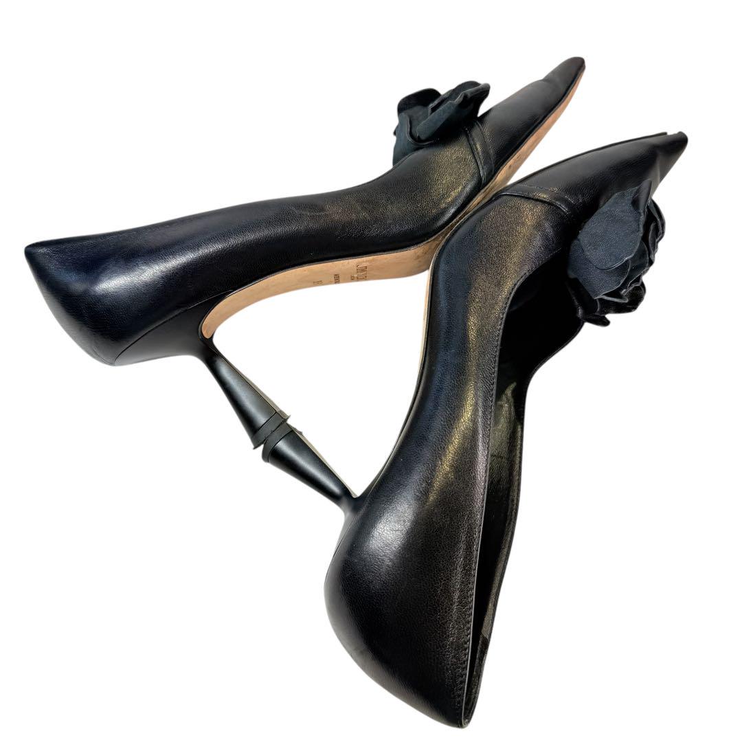 【良品】JIMMY CHOO パンプス （38）革靴　花装飾　フラワー　黒　本革
