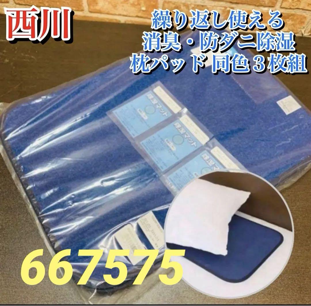 西川 湿気ぐんぐん吸収！ 繰り返し使える 消臭・防ダニ除湿枕パッド 同色３枚組