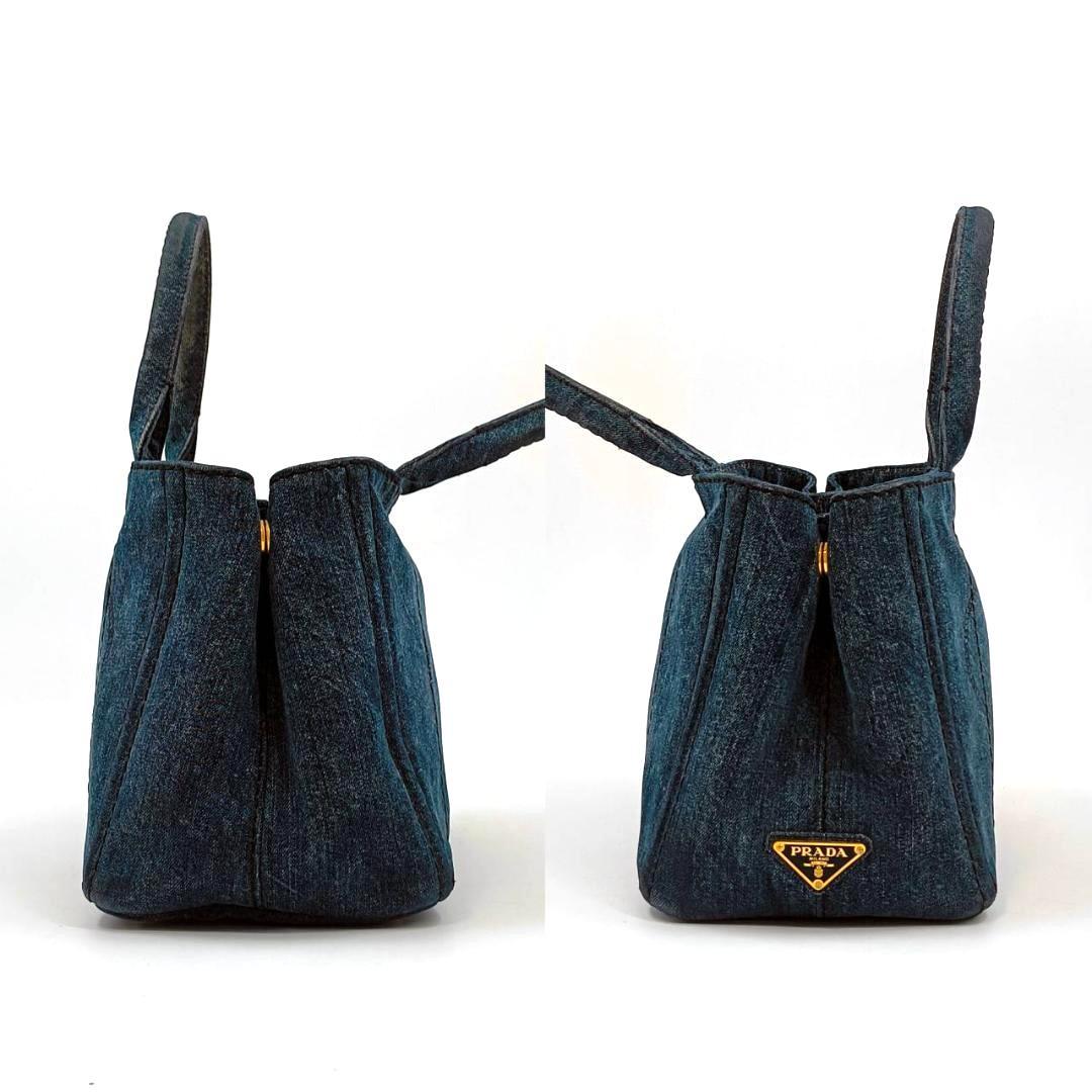 PRADA カナパ S デニム トートバッグ　 　　　　　ゴールド金具 PRADA プラダ カナパ ショルダーバッグ トート バッグ デニム