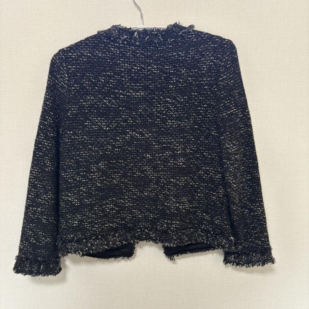 半額満載！スーパーSALE グランドセール！ PARIGOT パリゴ ノーカラー ツイード ジャケット ブラック 結婚 ジャケット・アウター