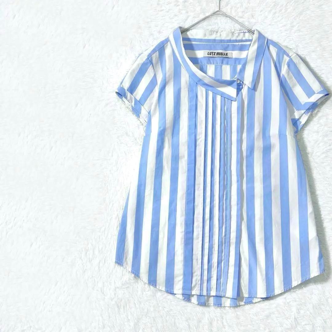 【美品】ルッツヒュエル ピンタック 比翼 ストライプ シャツ ブラウス オフィス