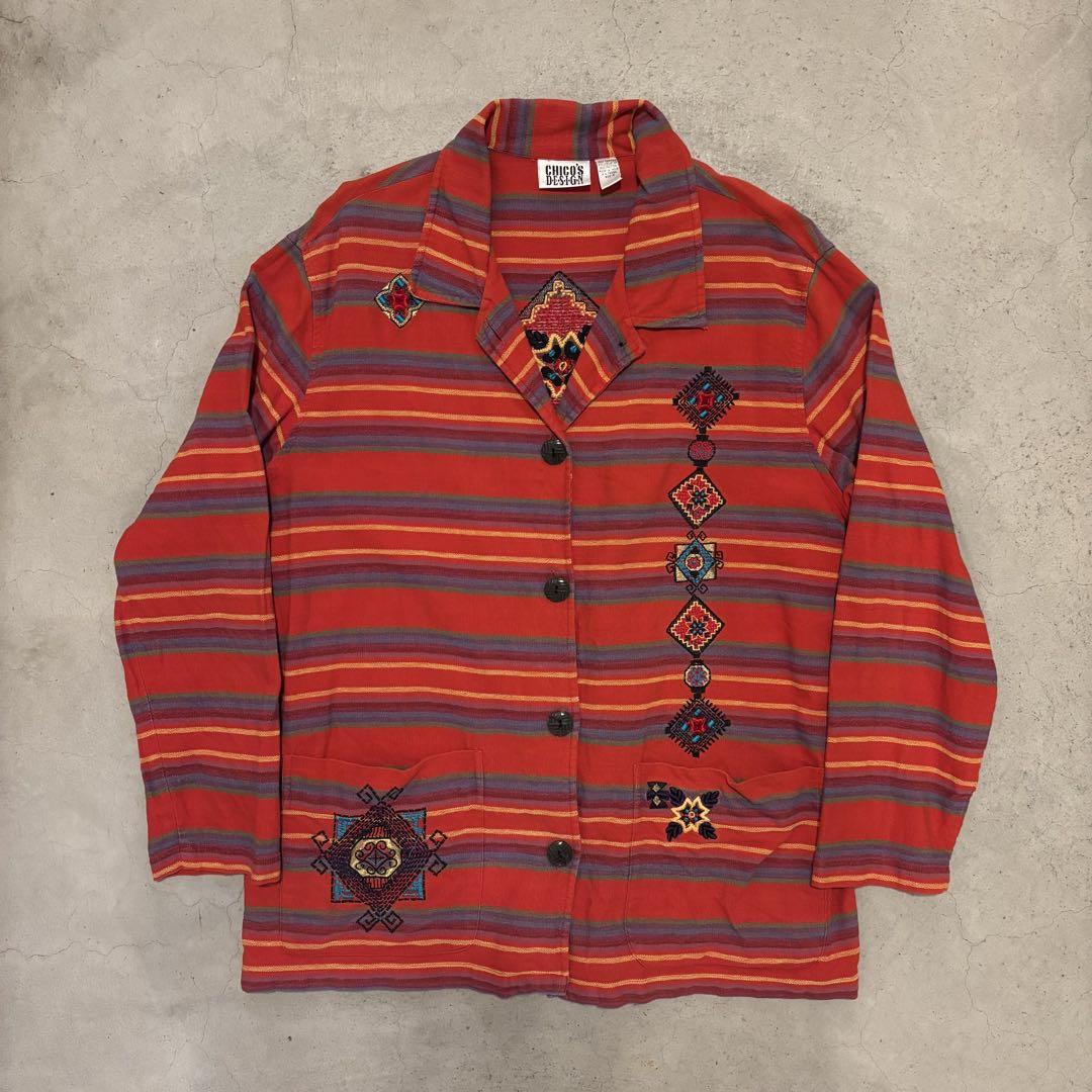 chico's 刺繍入りノーカラージャケット サイズ3 アンティーク 古着 chico´s 刺繍入りノーカラージャケット サイズ3 アンティーク 古着