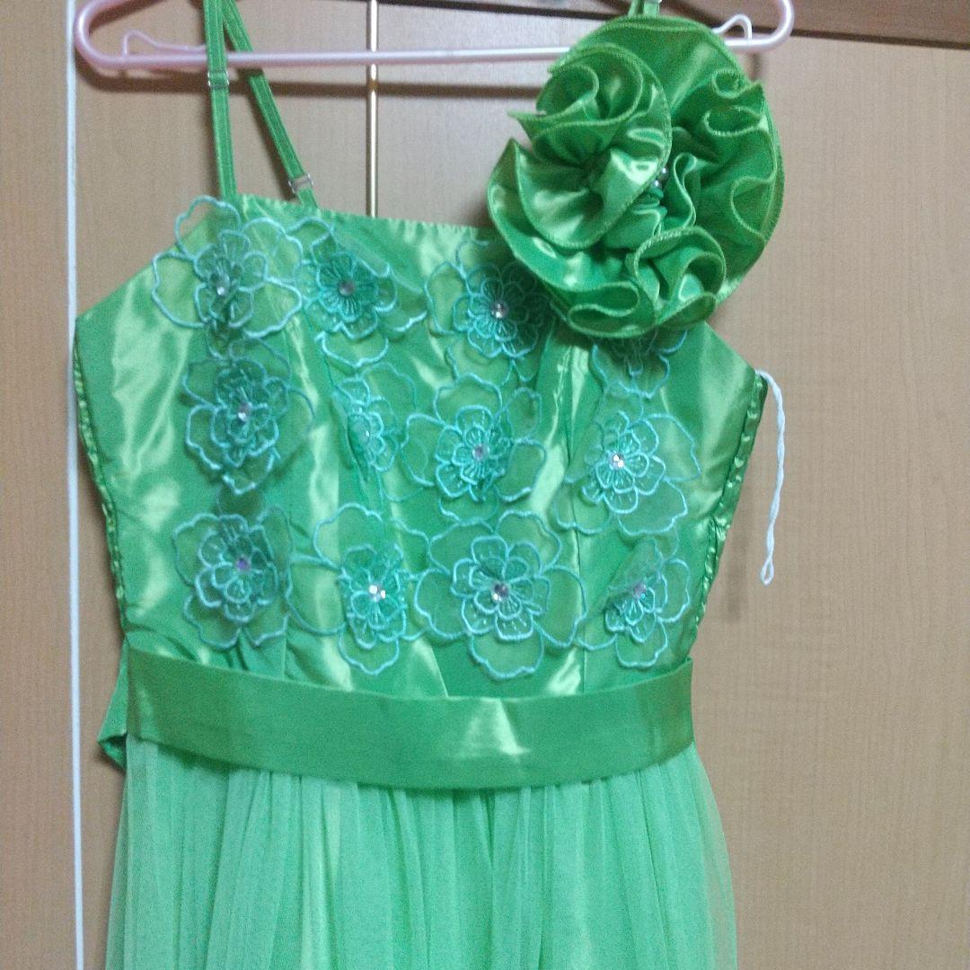 グリーン 花柄刺繍 ロングドレス、発表会、演奏会等