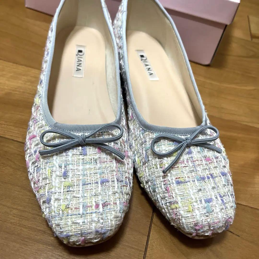 【最安値】ダイアナ　ツイード　パンプス　リボン　24.5㎝　新品！　DIANA