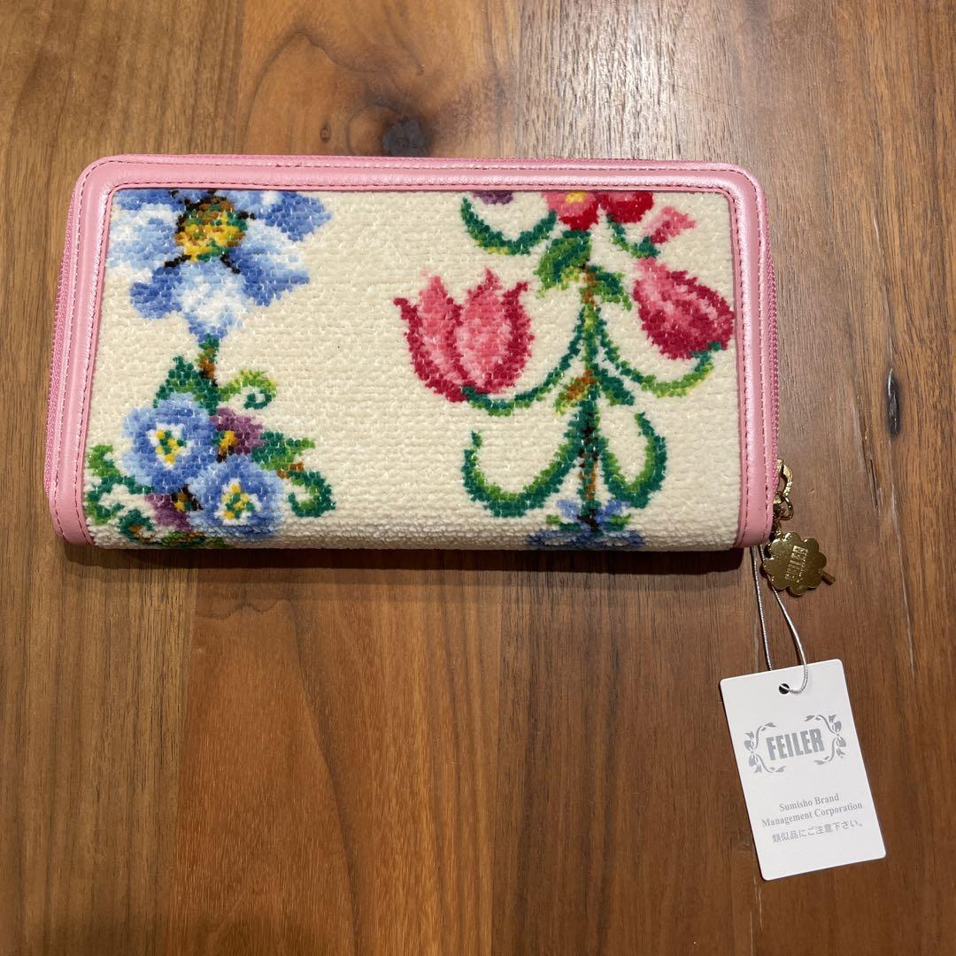フェイラー・長財布・白・ピンク・花