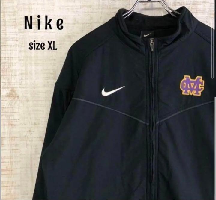 ナイキ☆スウッシュ刺繍ロゴ ナイロンジャケット ブルゾン 古着 NIKE