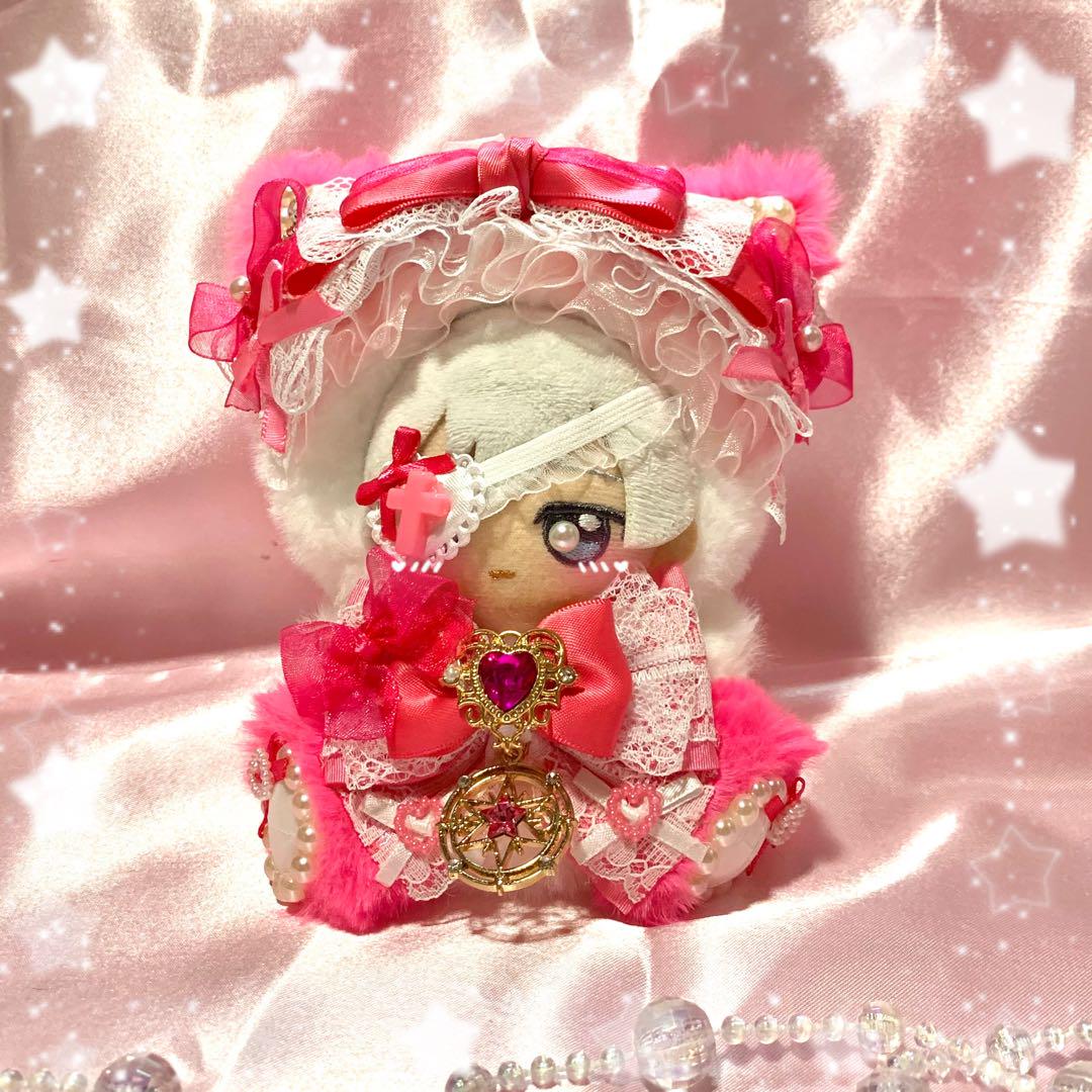 ❤︎おすわりぬい服　ぬい服　ちびぐるみ　11cm　濃いピンク　ねこちゃん❤︎｛O1｝