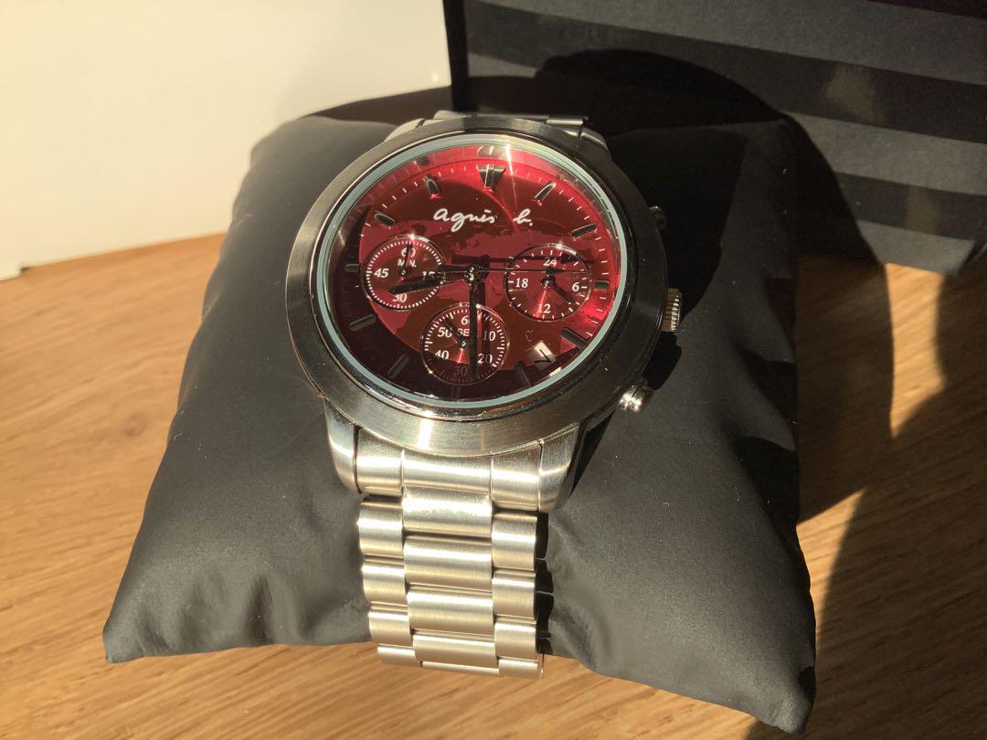 Agnes b. クロノグラフ レッドシルバー腕時計　新古品