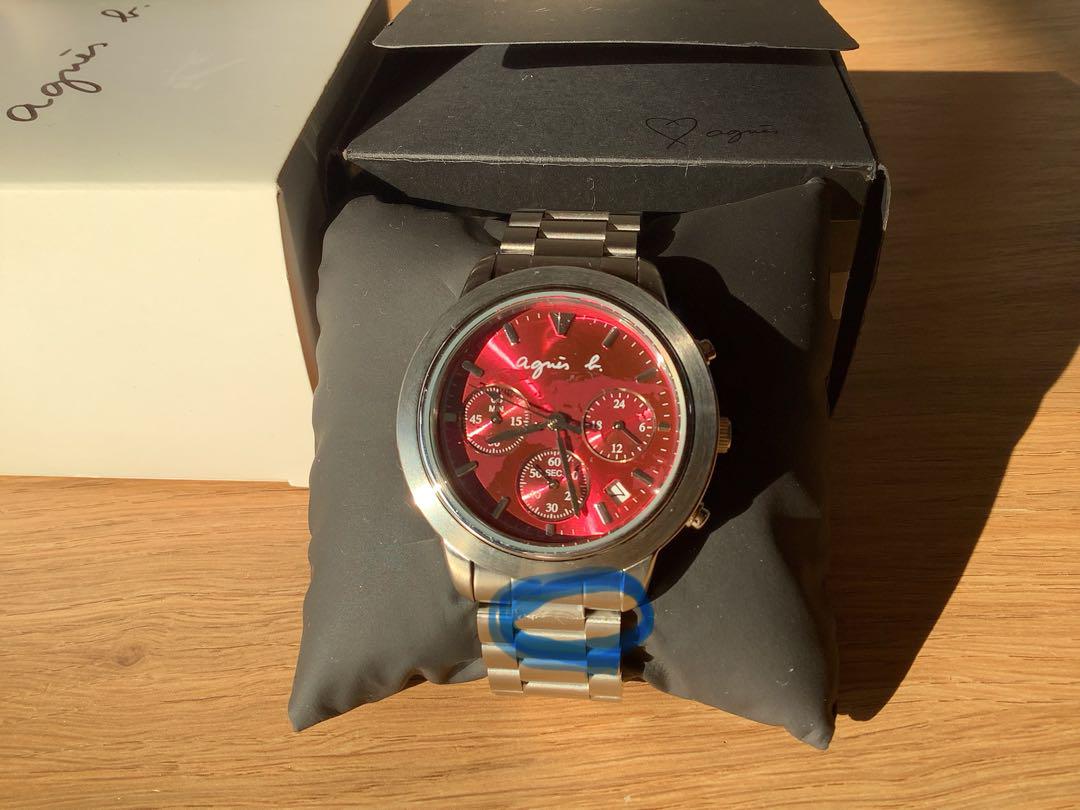 Agnes b. クロノグラフ レッドシルバー腕時計　新古品