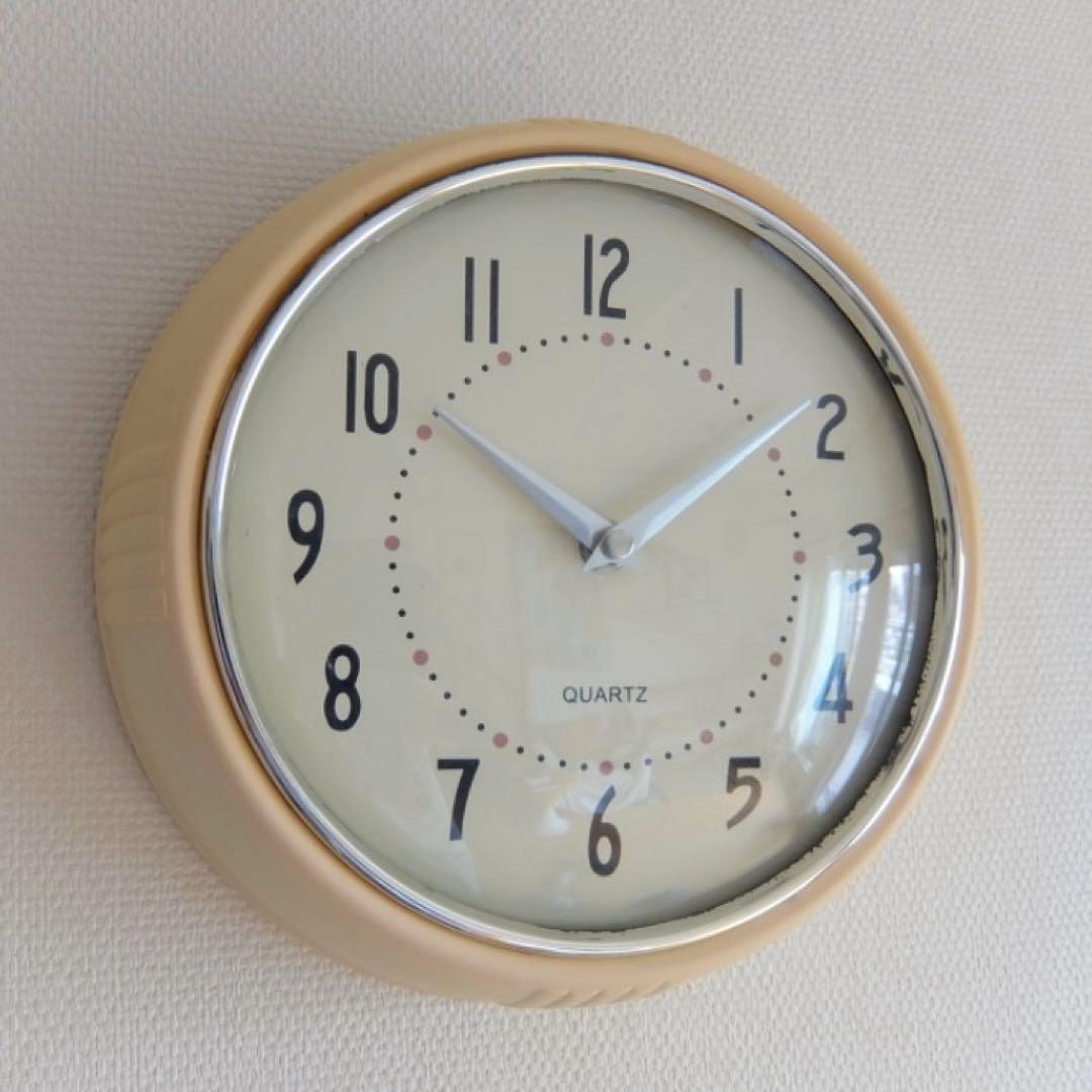 【可動品】レトロ 50s ミッドセンチュリーテイスト 掛時計 クロック クリーム