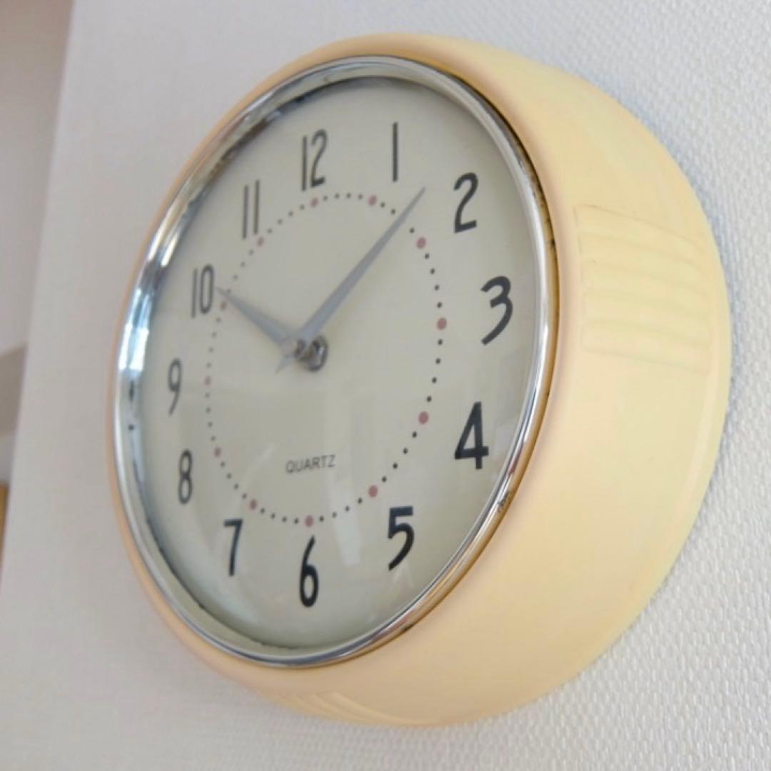 【可動品】レトロ 50s ミッドセンチュリーテイスト 掛時計 クロック クリーム