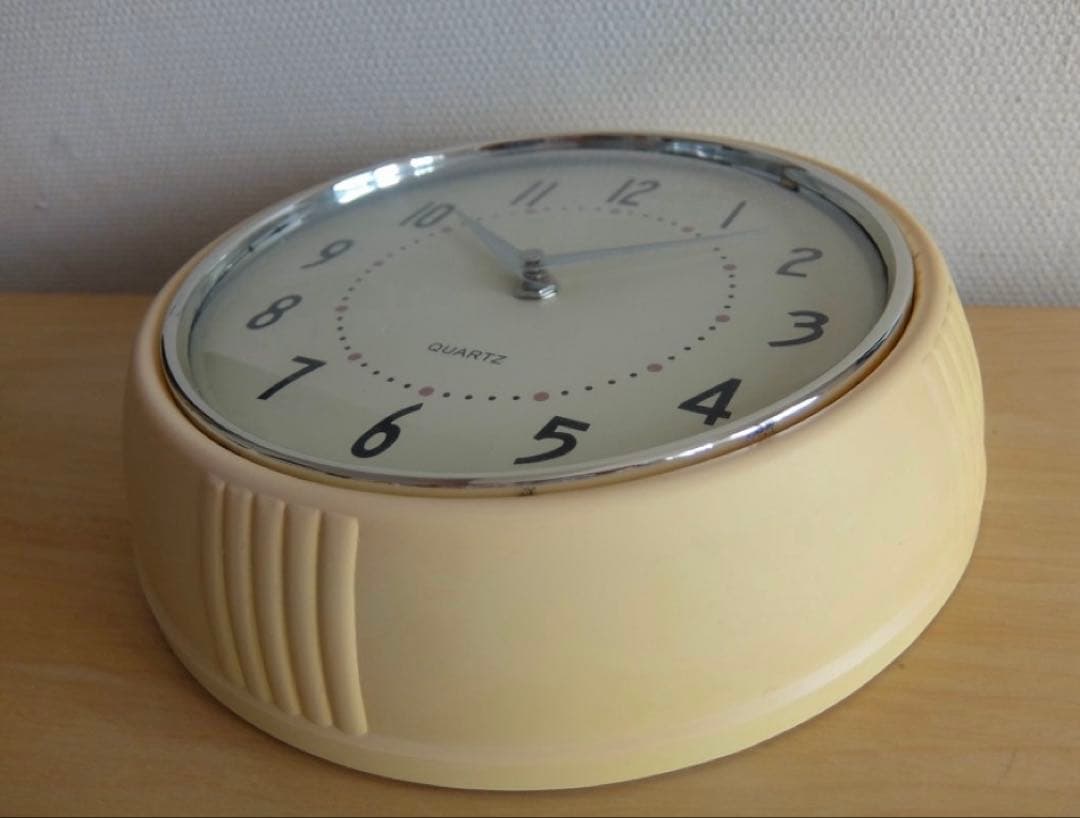 【可動品】レトロ 50s ミッドセンチュリーテイスト 掛時計 クロック クリーム