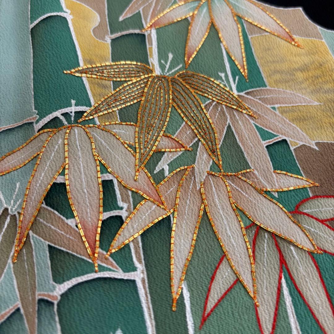 留袖 竹藪の染め 金駒刺繍 5つ紋 正絹 AK-7122