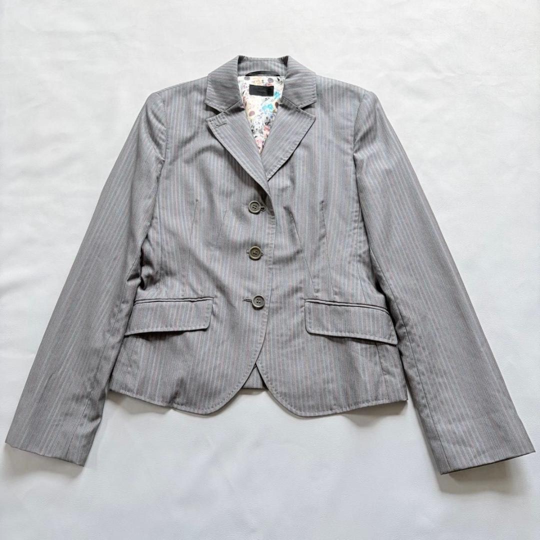 美品 ポールスミス ストライプ セットアップ 現行 グレー Mサイズ Paul Smith* ロンドンストライプ シアサッカー 3Bジャケット (Paul