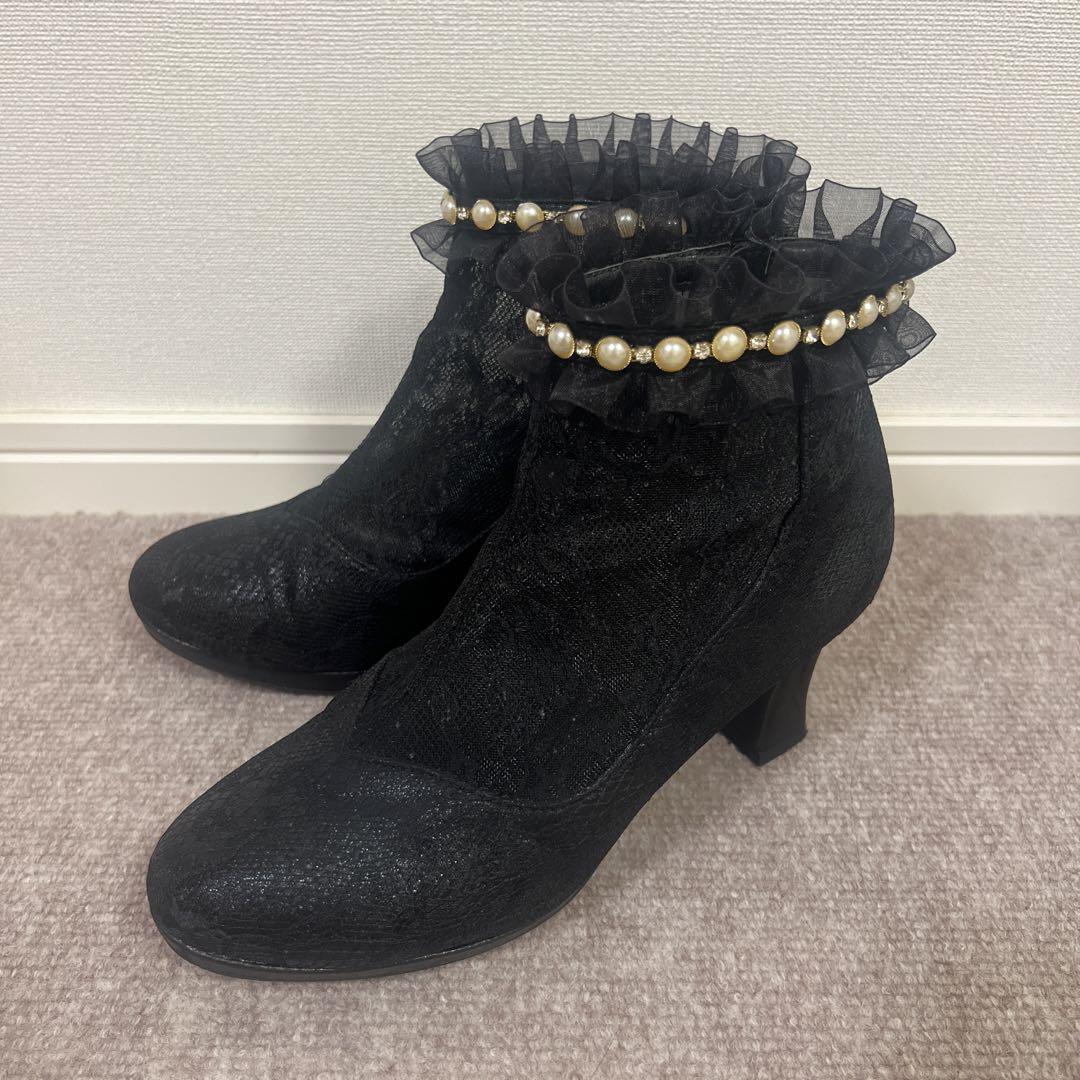 axes femme サンドリヨンレーシーブーツ ブラックパール レース