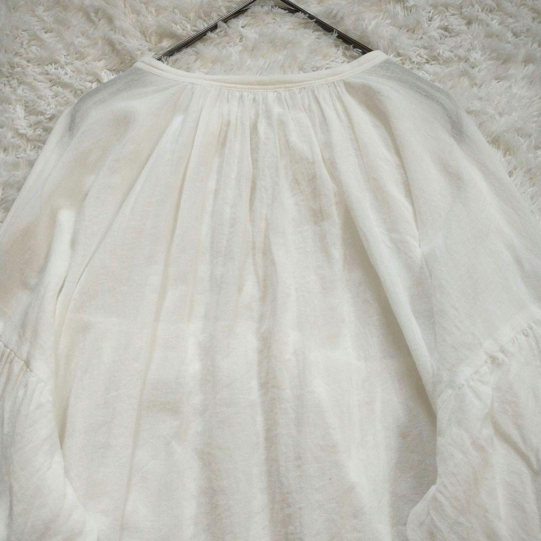 極美品☆23SS☆プラージュ　フリル　ギャザーブラウス　シアー　白　リボン 極美品☆23SS☆プラージュ フリル ギャザーブラウス 白 シアー