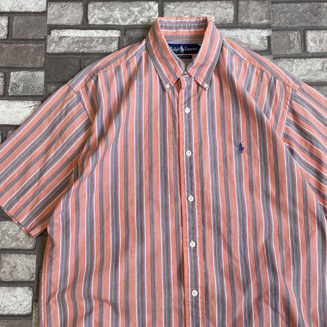 vintage Ralph Lauren ストライプ柄 ボタンフライシャツ S
