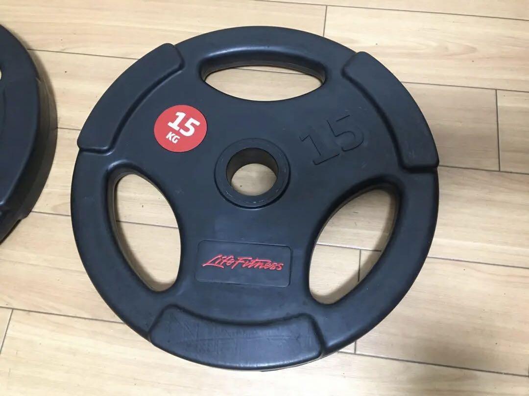①オリンピックプレートLifefitness 15kg x 1枚/穴径50mm