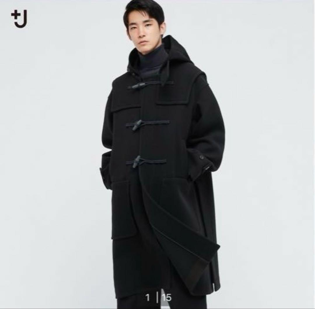 ユニクロ＋J ウールオーバーサイズダッフルコート ブラック黒 M アウター