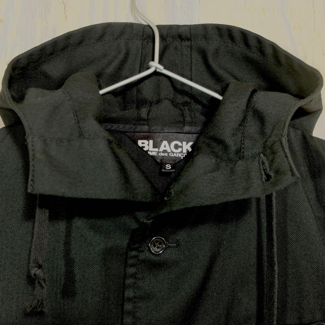 ブラックコムデギャルソン フード付きジャケット ヘリンボーン柄 S 黒 ブラックコムデギャルソン フード付きジャケット ヘリンボーン柄