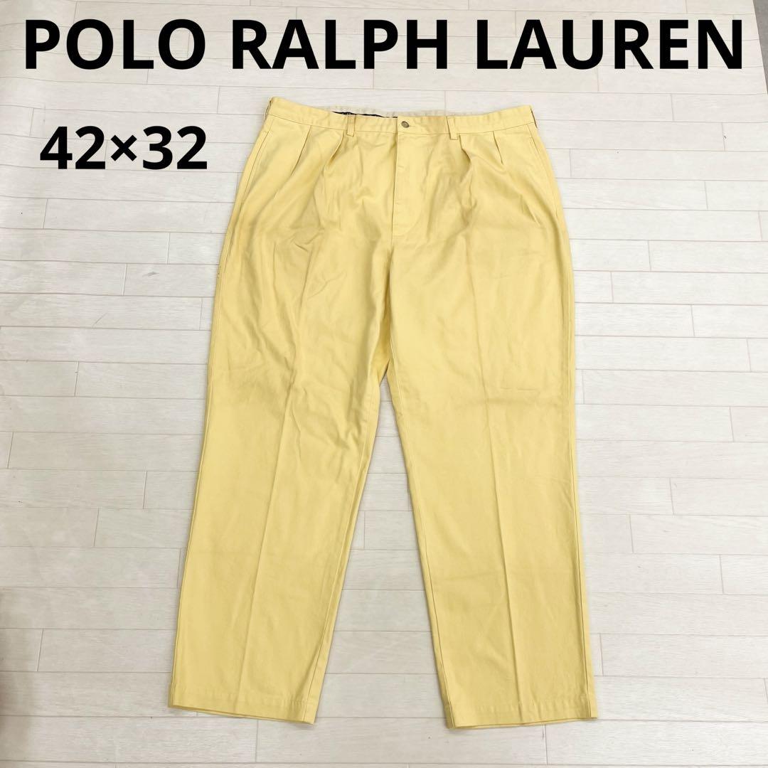 208○POLO Ralph Lauren 黄色 スラックス バックポケット付き