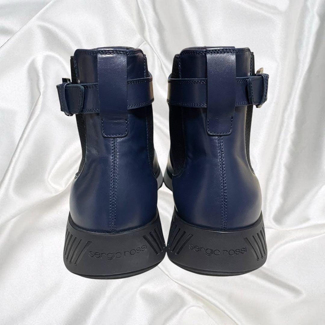 【sergio rossi 】美品セルジオロッシ サイドゴアブーツ ネイビー
