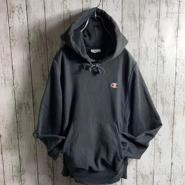 【リバースウィーブ】チャンピオン 古着 90s メンズ パーカー 黒 刺繍ロゴ パーカー 在庫限りの特価