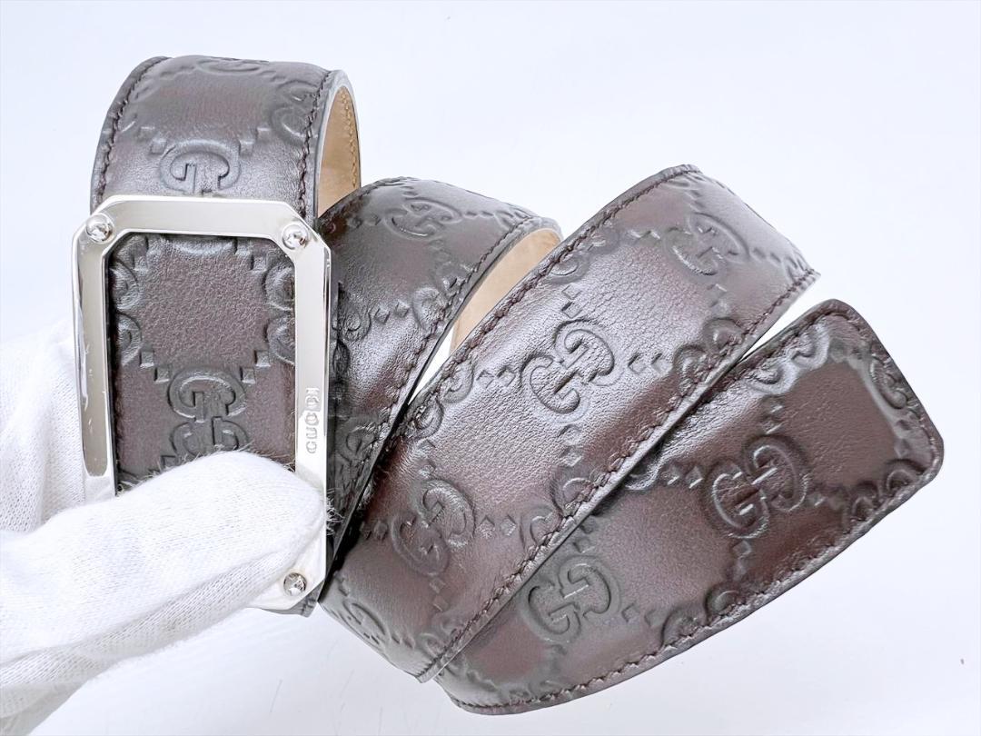 美品　GUCCI　グッチ　シマ　レザー　ベルト　ブラウン　100　162946