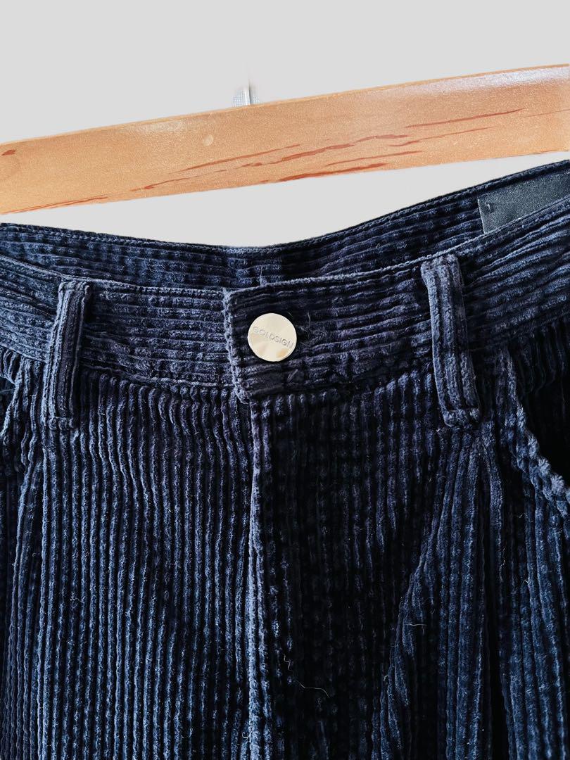 GOLDSIGN ゴールドサイン タック パンツ 27 紺 コーデュロイ