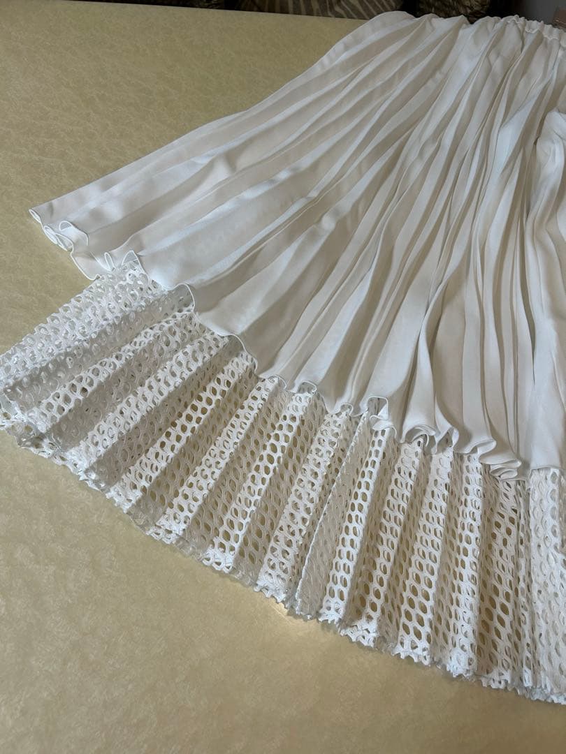 美品★ メッシュドッキングオリガミプリーツスカート