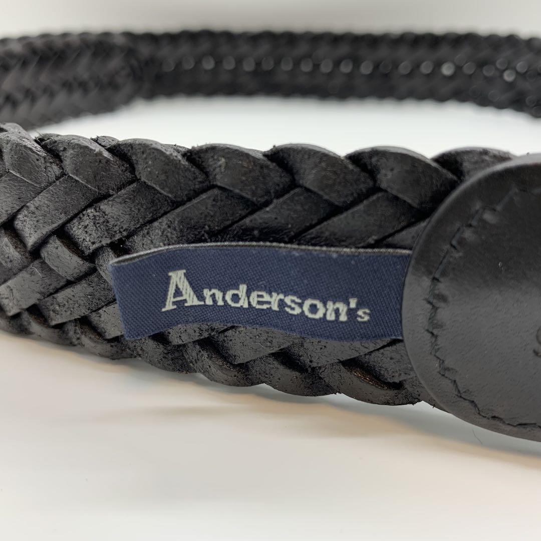 Anderson's 編み込み ブラック レザーベルト 95 イタリア製