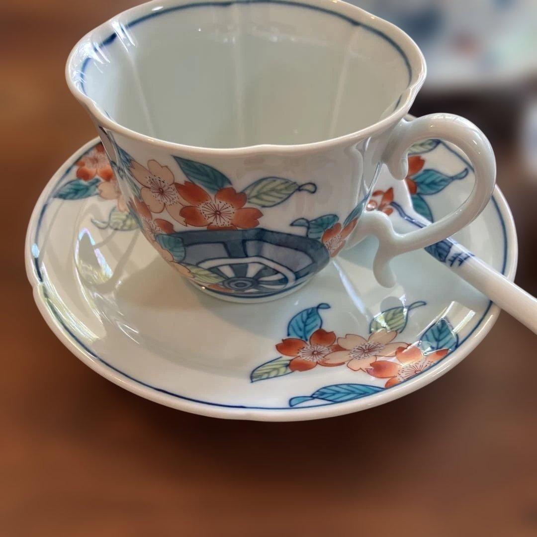 伊万里鍋島焼　魯山窯　花柄陶器ティーカップ5個セット