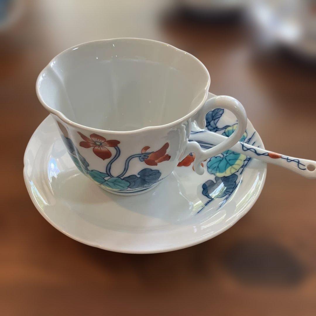伊万里鍋島焼　魯山窯　花柄陶器ティーカップ5個セット