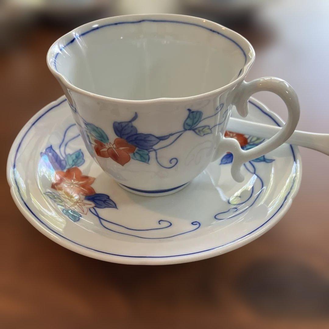 伊万里鍋島焼　魯山窯　花柄陶器ティーカップ5個セット