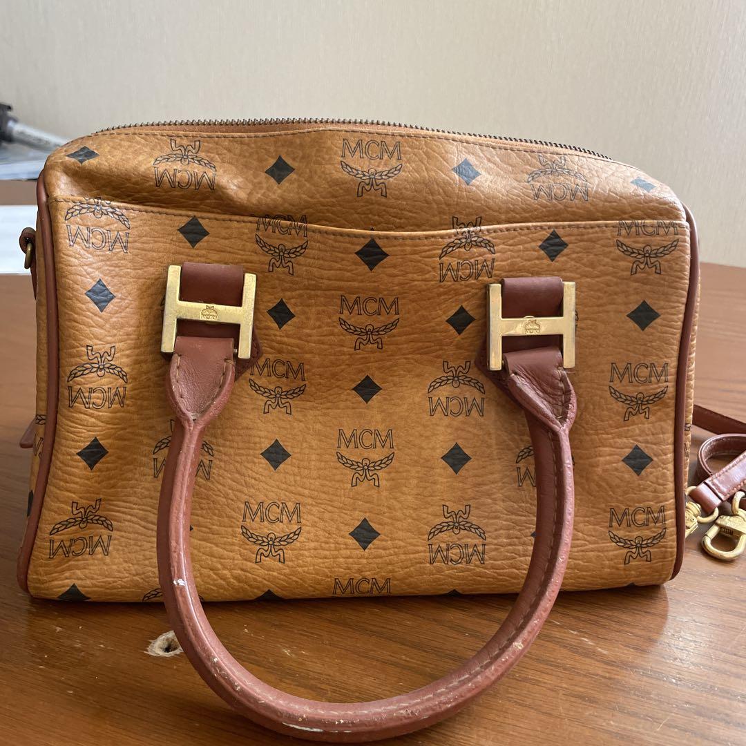 MCM ロゴプリント ブラウンレザー バッグ