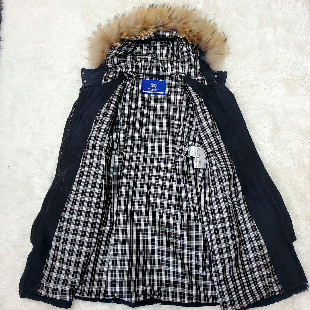 BURBERRY BLUE LABEL ダッフルダウンコート ラクーンファー 黒