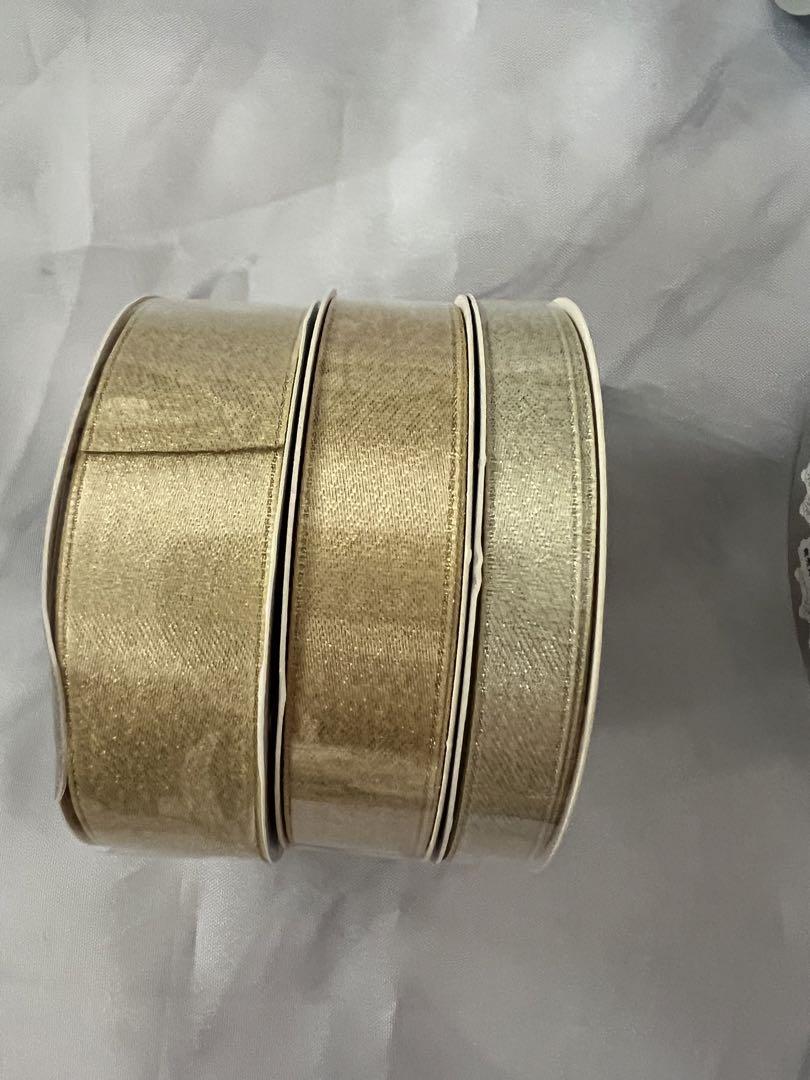 サテンパールゴールドリボン 22mm.16mm.9mm 3個セットロール