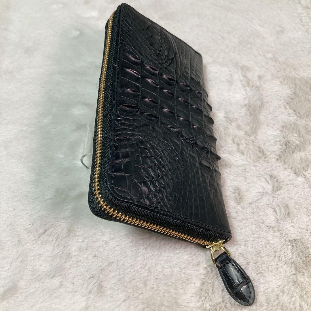 【新品】RODANIA ロダニア クロコダイル ラウンドジップ 長財布 BK
