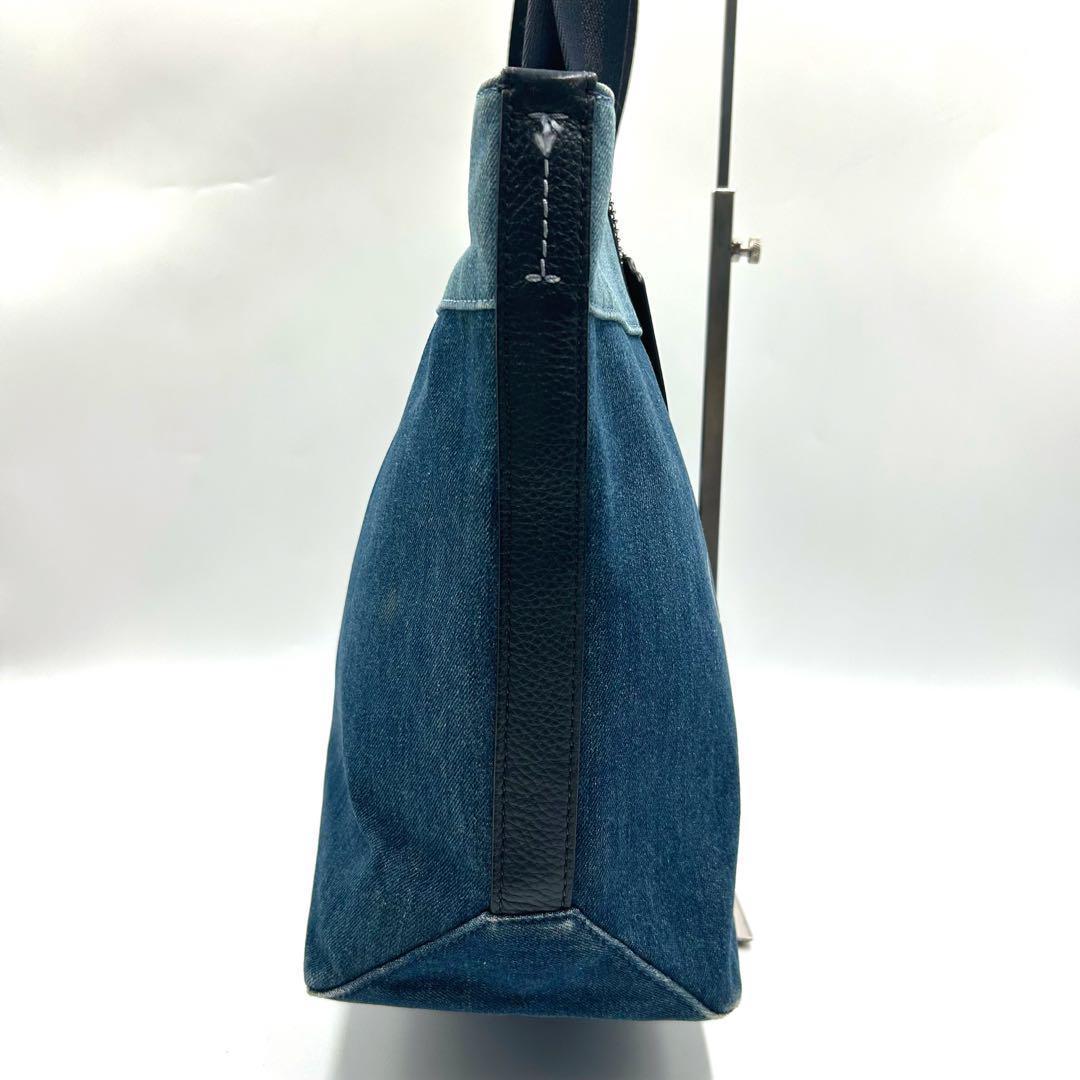 良品】COACH コーチ トートバッグ デニム A4可 大容量 ブルー