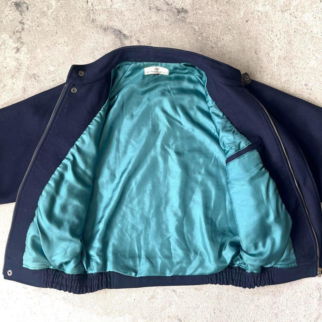 90s～ 日本製 Mサイズ ウール レザーコンビ ショート丈 ブルゾン ネイビー