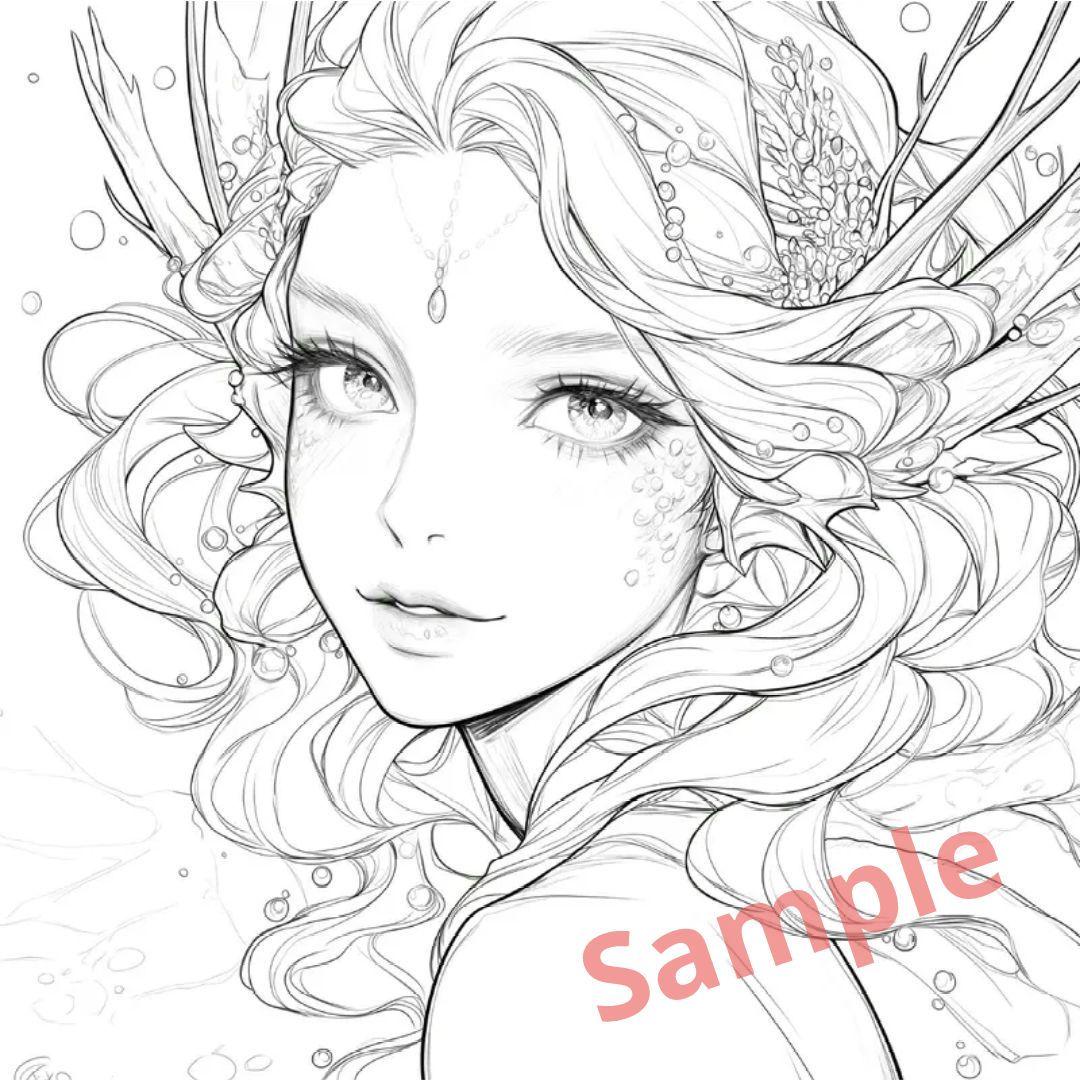 ✩大人の塗り絵69オーシャン 海外人物塗り絵絵本女の子