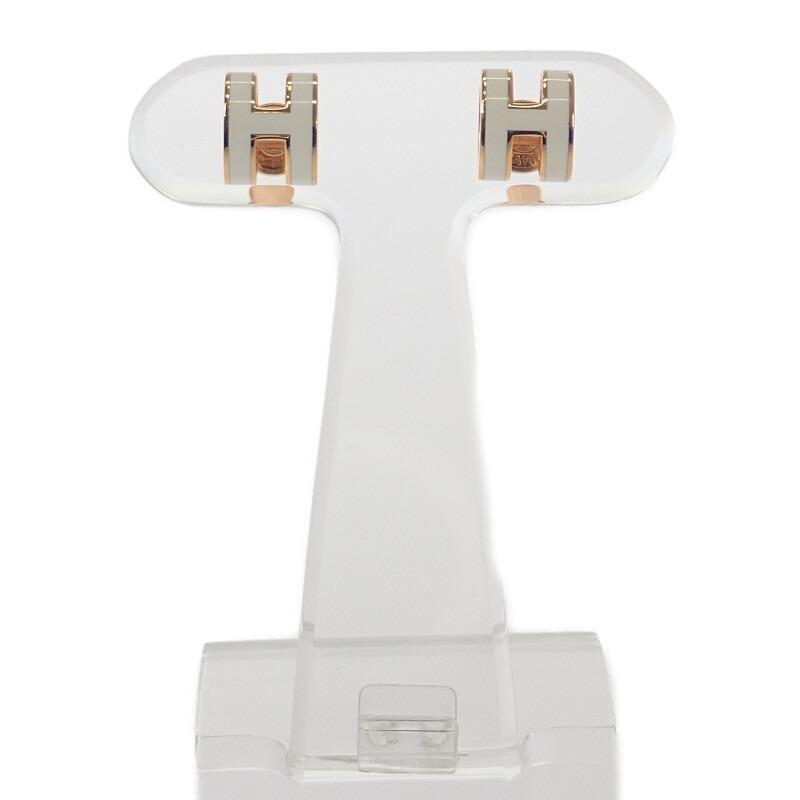 HERMES】ミニ ポップH ピアス メタル ホワイト ゴールド